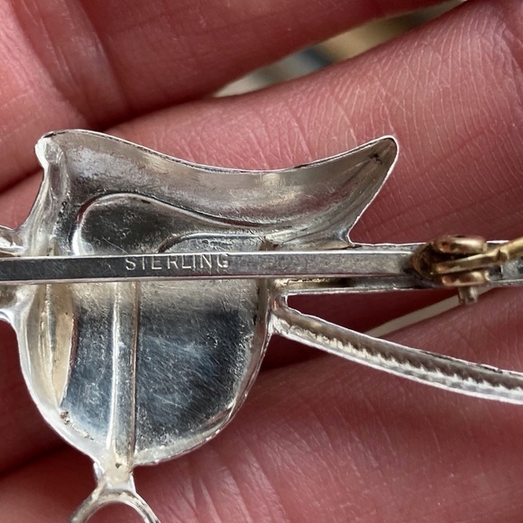 VINTAGE Sterling Silver Saddle Whip Brooch Pin - Picture 6 of 12